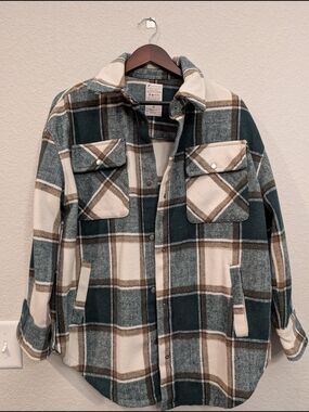 Fornia Sz S Green & Cream Plaid Shacket Jacket for Men